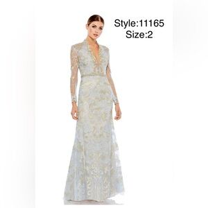 Long sleeve apliqué v neckline gown